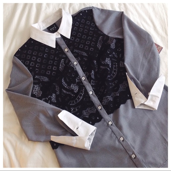 Anthropologie Tops - SALE ✨ Eci NY Gingham Lace Overlay Button Up Shirt